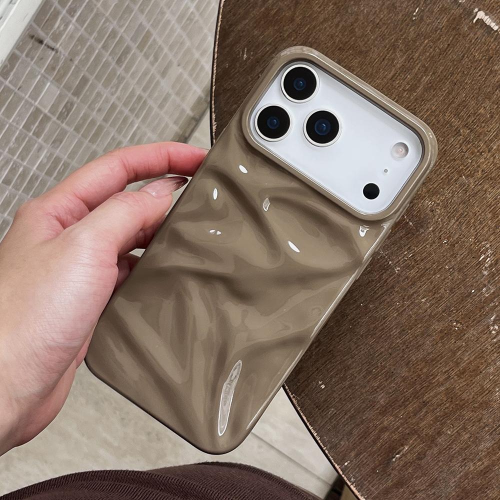 Coffee Color 3D Water Ripple Pattern Phone Case For iPhone 17 16 15 14 13 12 11 Pro Max Soft Shockproof Silicone Cover Girls