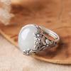 Retro Silver Butterfly & Flower Ring for Women - Hetian Jade Inspired Luxury Open Index Finger Design
