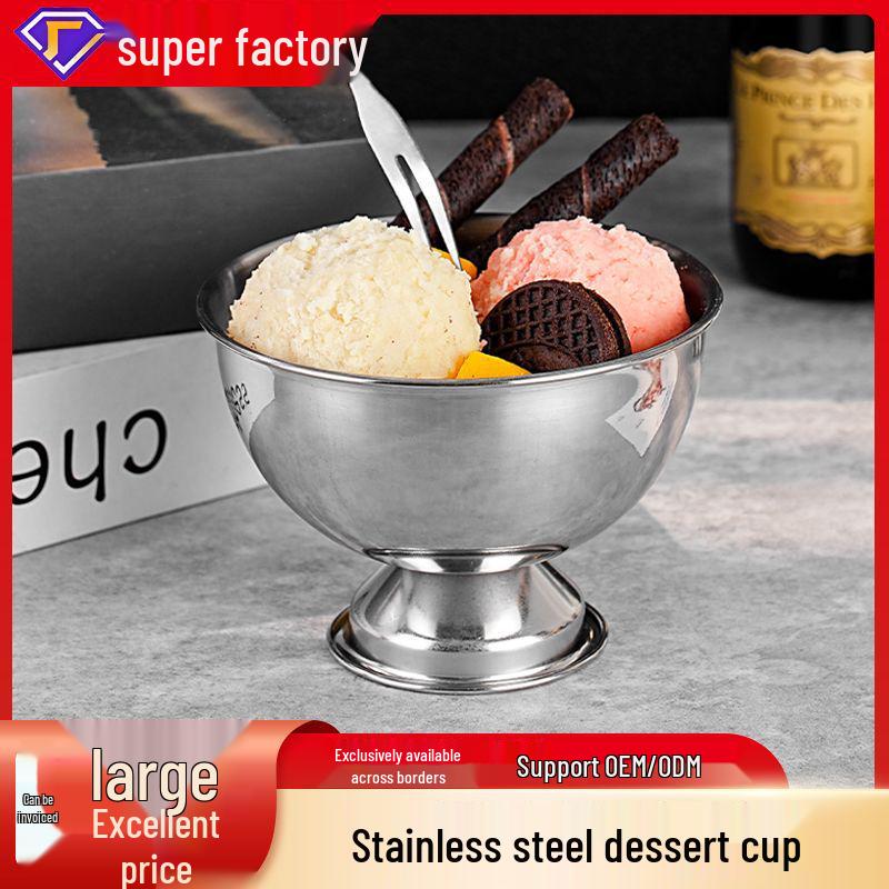 Stainless Steel High-Footed Dessert Cup for Salad, Ice Cream, and Soup