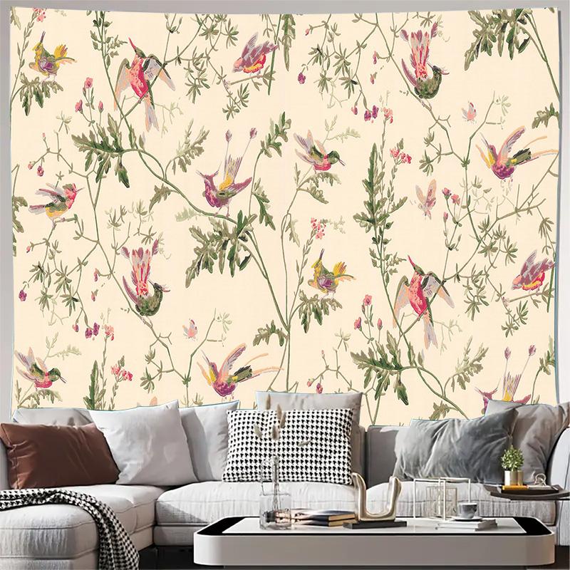 Floral Birds Pattern Wall Tapestry Machine Washable All Season Decor Art Print Nature Botanical Design Home Durable materials