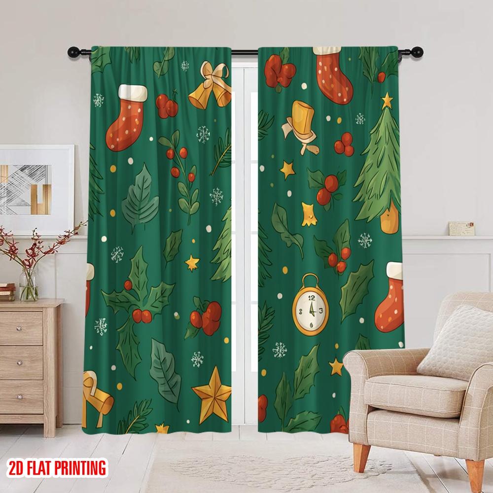 2 Stück, 2D-Flachdruck Kreative Vorhänge Niedlicher Weihnachtsmann (2) Vielseitiger Polyesterstoff (ohne Stange) Dekorationen im Inneren von Ldeal