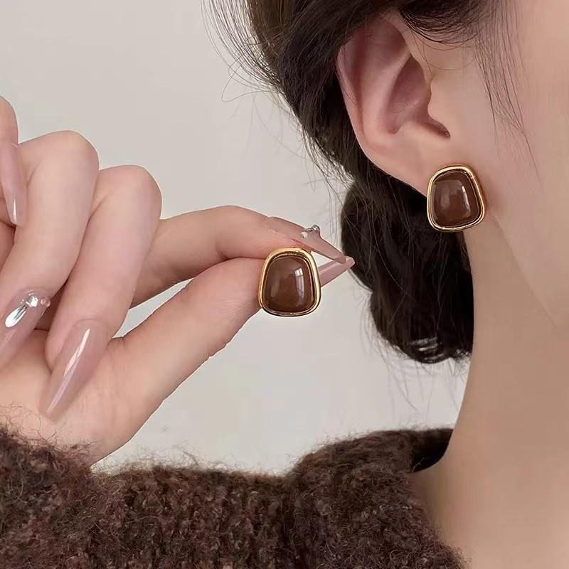 

Кофе женские модные серьги простые изысканные квадратные геометрический узор новый стиль украшения подарки на день рождения