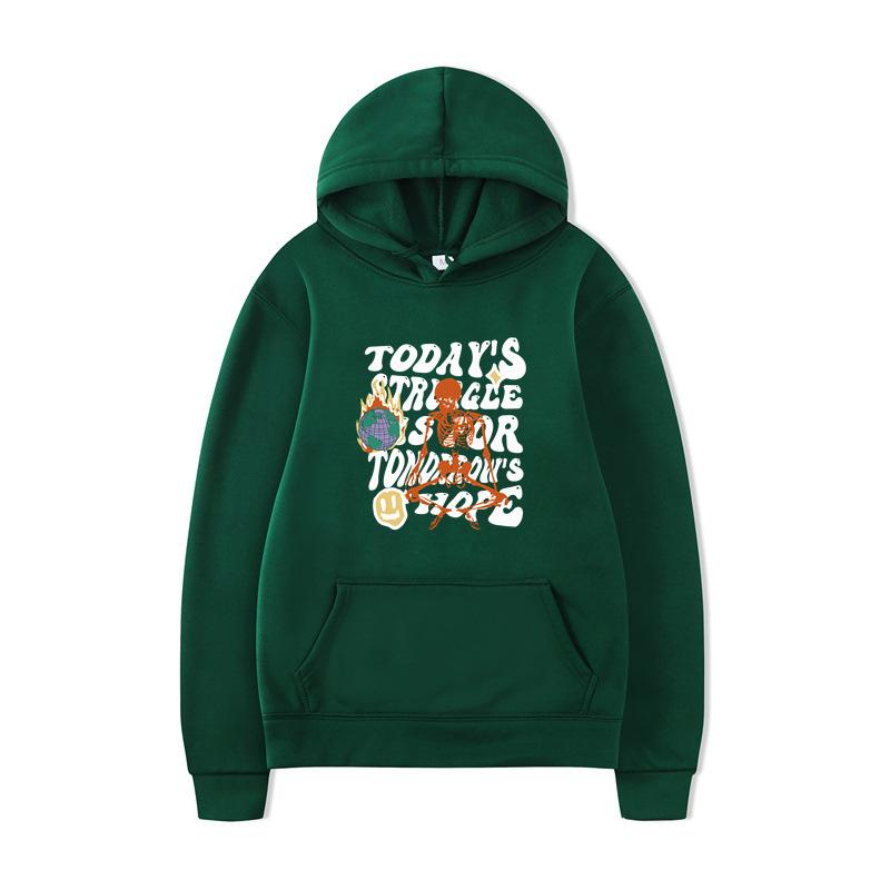 Textual Skeleton Hoodies Print Fashion Sweatshirt Hip Hop Casual Unisex Autumn Winter Fleece Streetwear Tops