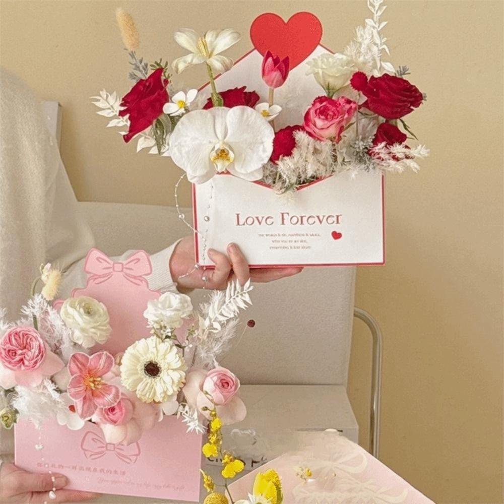 10 Pieces Folding Valentine Envelope Boxes Heart Pattern Flower Gift Box  Romantic Decorations