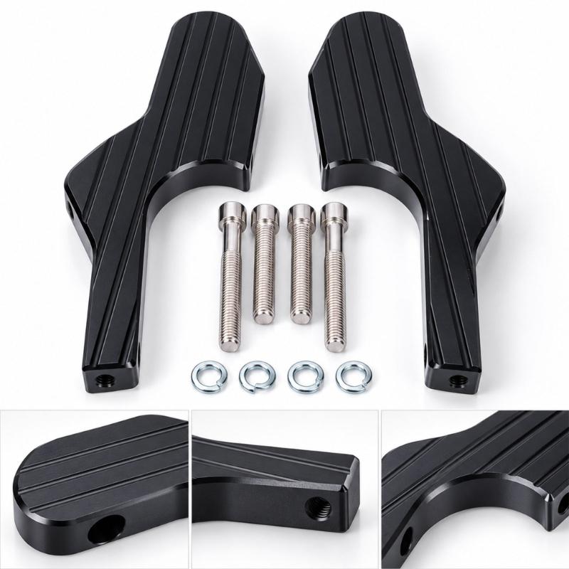 Ribbed Motorcycle Footboard Extensions for GTS300, Black Left and Right Set for Original Footrest Replacement or Modification Tasks