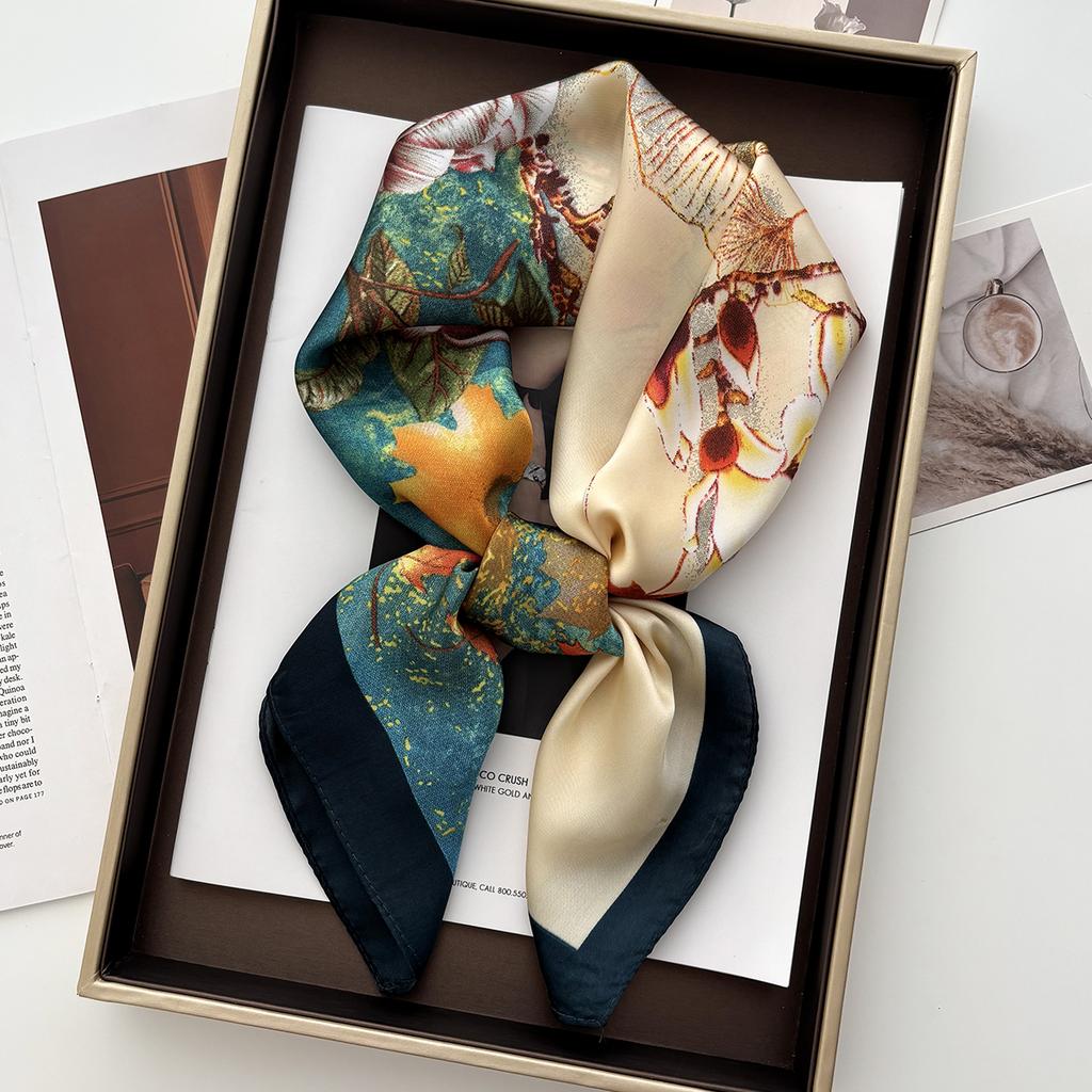 Fresh Elegant Print Brand Scarves Soft Satin Square Scarves Neckerchief Women Shawls Hijab Scarf Bandana 70X70CM for daily use