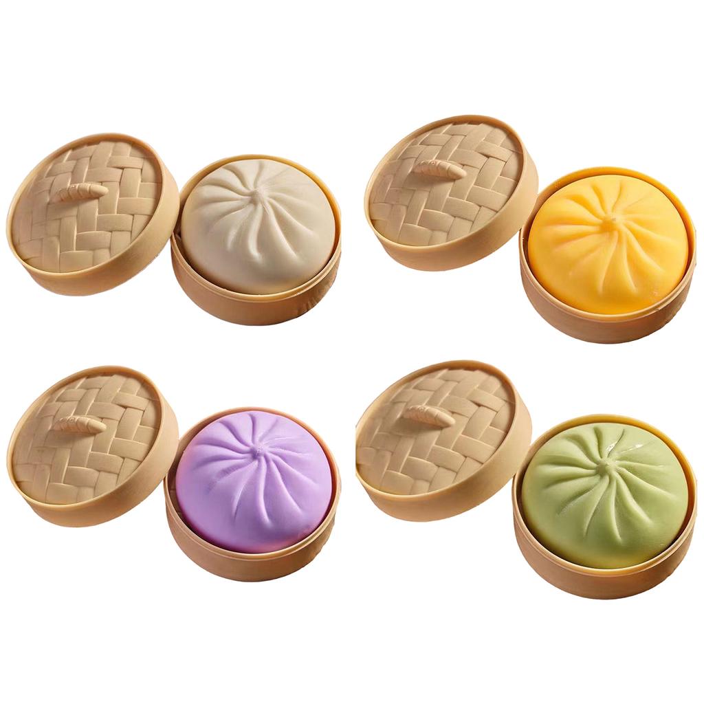 Colorful Bun Bao Squeeze Dough Ball Creative Fake Stress Balls with Food Steamer Stress Relief Sensory Hand Toy For Kids Gifts