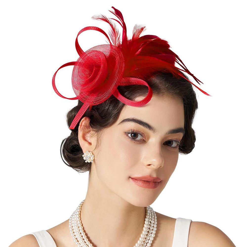 British Feather Headpiece Mesh Flower Hair Accessories Cocktail Tea Party Headband Wedding Bride