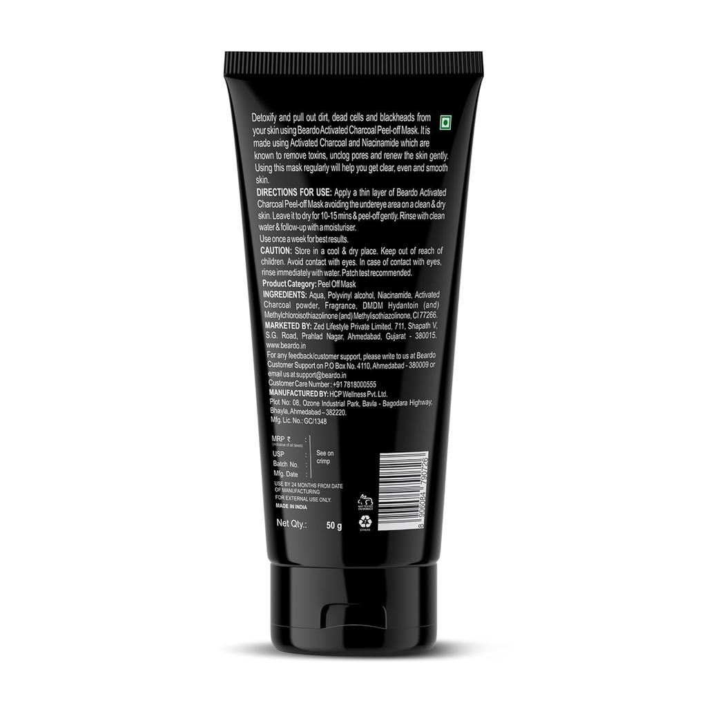 Beardo Activated Charcoal Peel Off Mask For Men 50 G Deep Cleansing Oil Control Blackhead Removal Face Mask