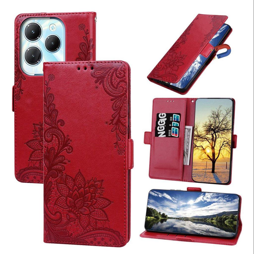 Lace Floral Print PU Leather Flip Wallet Phone Case for TECNO SPARK 20 Pro,infinix HOT 40 Pro Cover