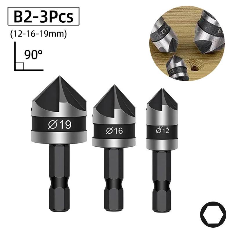 HSS Titanium Countersink Drill Bit Set Chamfer 1/4"Hex Taper Hole Cutter Wood Metal Countersunk Bit Deburring Chamfering Tool