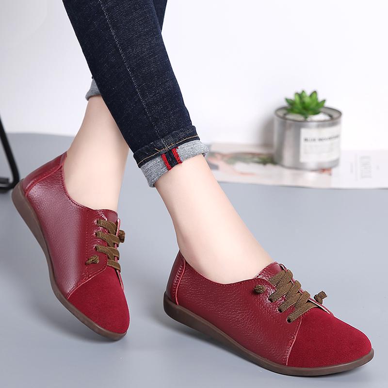 Women's Flats Loafers Leather Driving Shoes Moccasins Comfort Casual Nurse Shoes for Mother plus size
