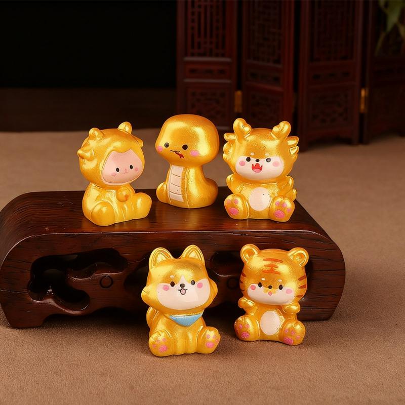 Cartoon Twelve Zodiac Gold Resin Small Ornaments Micro Landscape Creative Home Desktop Office Ornaments Animal Chinese Crafts