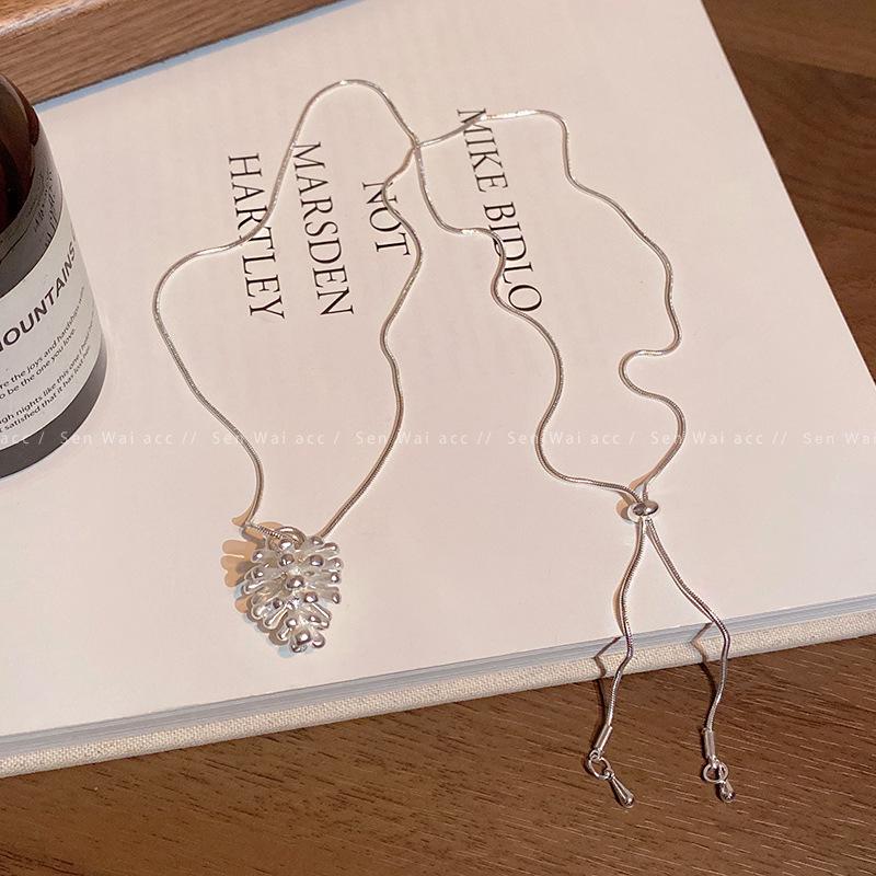 Korean ins silver pine cone long pull necklace retro light luxury niche sweater chain