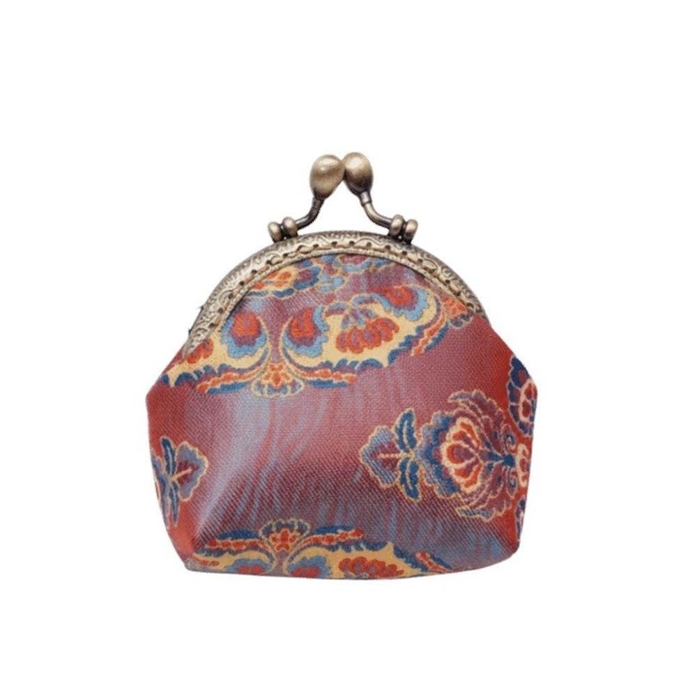 Anti-lost Kiss Lock Coin Purse Polyester Portable Brocade Mini Pouch Chinese Style Thickened Embroidered Small Pocket Ring
