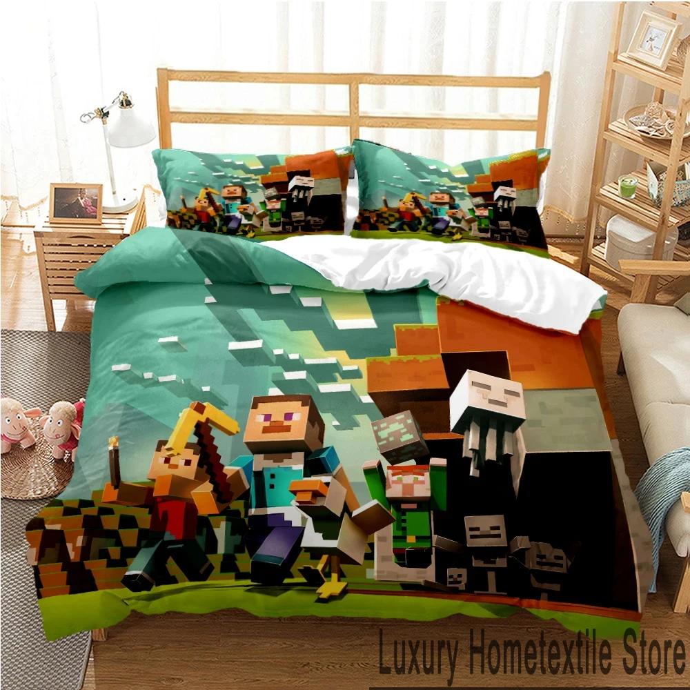 Mine Sandbox Games craft Duvet Cover Cartoon Bedding sets Soft Quilt Cover Pillowcases for Teens Kids Single/Double/Queen/King