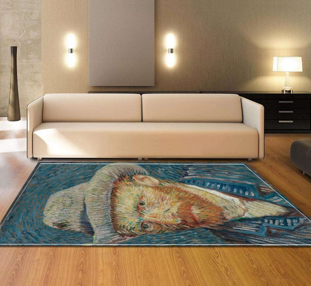 Living Room Oil Painting Carpet Van Gogh Starry Night Rug Living Room Bedroom Warm Anti Slip Foot Mat Home Decoration