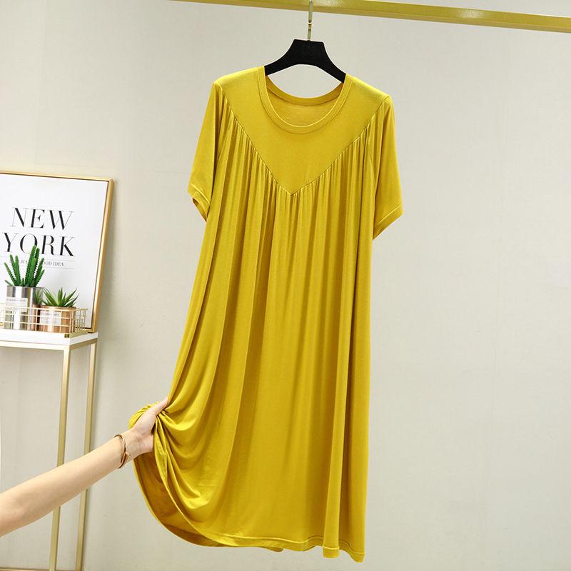 2023 Women's Summer Plus Size Round Neck Cake Dress - Solid Color, Loose Fit, Short Sleeve, Long Length