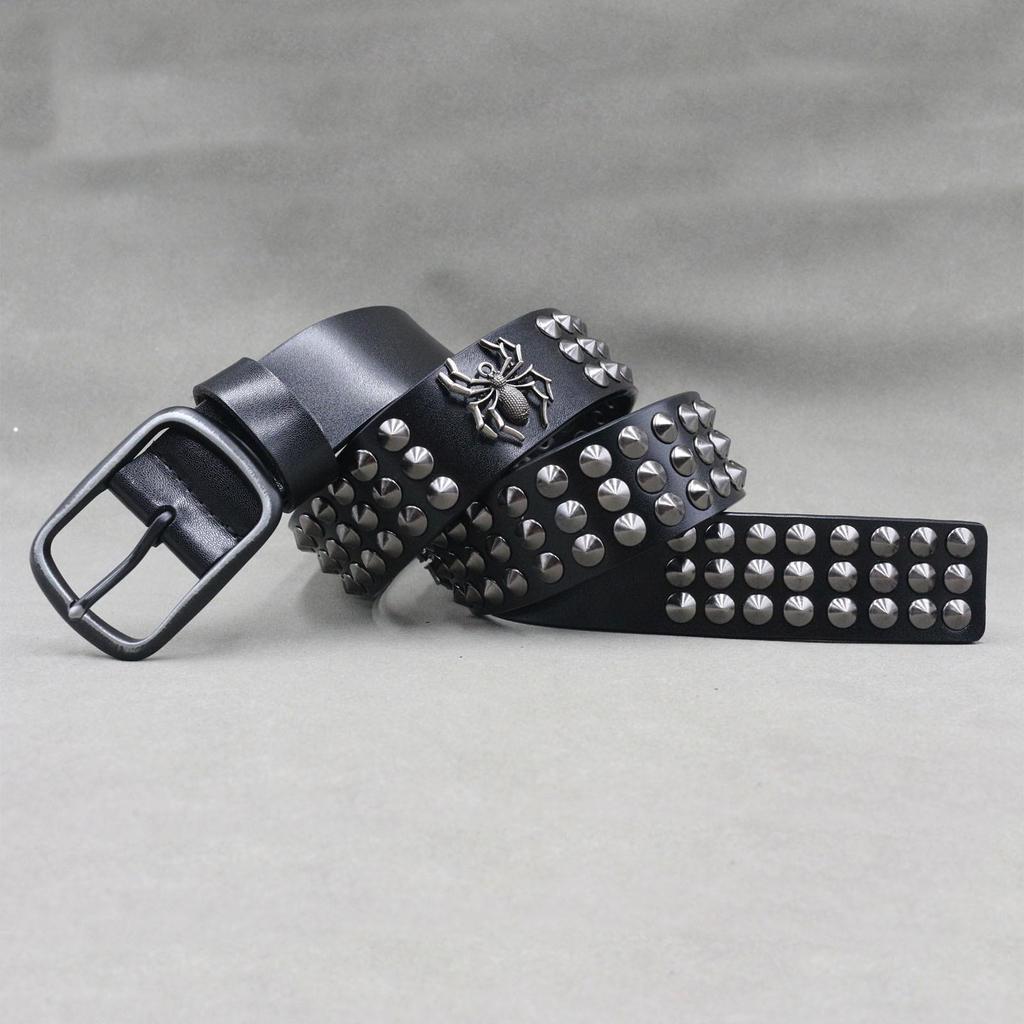 2024 Original Design Punk Leather Belt with Spider Spike Rivet and D-ring Buckle