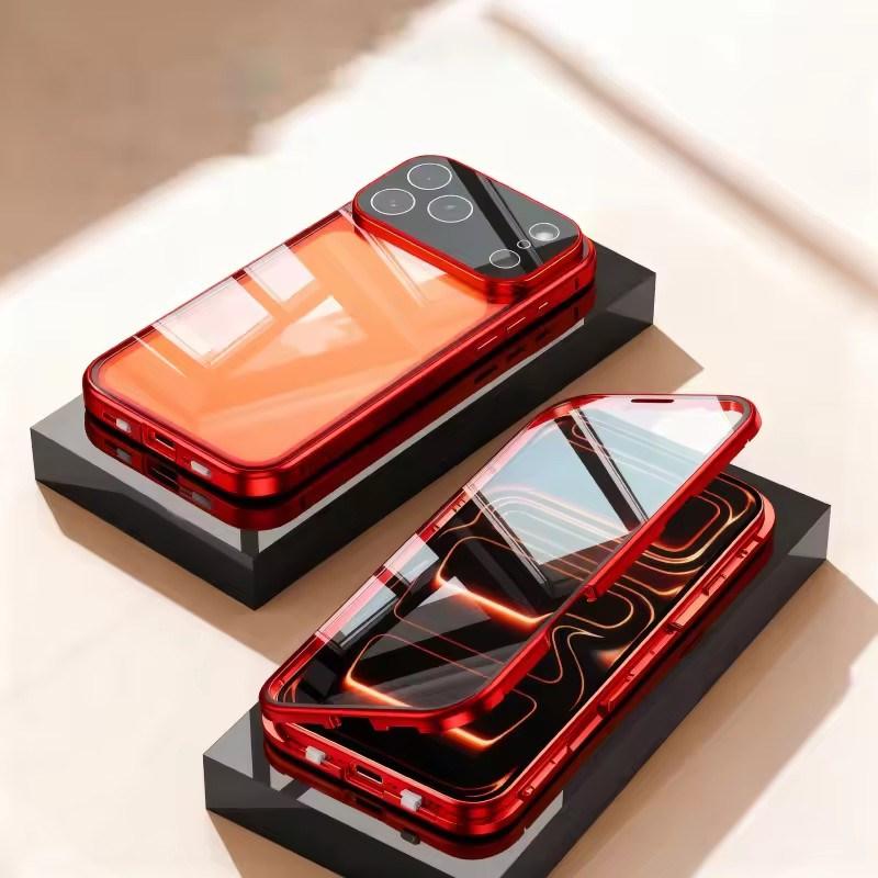 360 ° Full Protection Metal Magnetic Double-Sided Glass Snap Lock Phone Case For iPhone 17 Pro Max 16 E 15 14 Plus 13 12 Mini 11  Bumper Cover