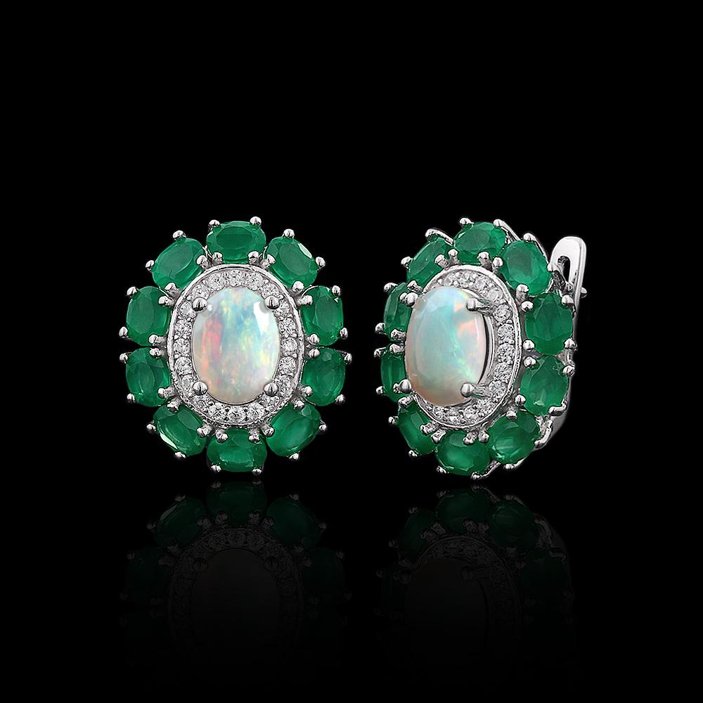 

Серьги из стерлингового серебра 925 пробы Разноцветные натуральные камни опала и зеленого агата Роскошные ювелирные изделия для женщин Подарок на годовщину вечеринку M белый