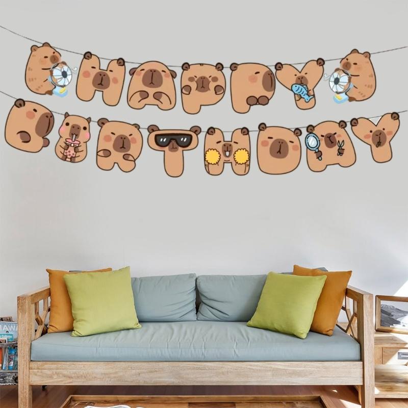 Unique Capybara Happy Birthday Garlands Elegant Capybara Happy Birthday Garlands Accessory Cartoon Theme Party Supplies