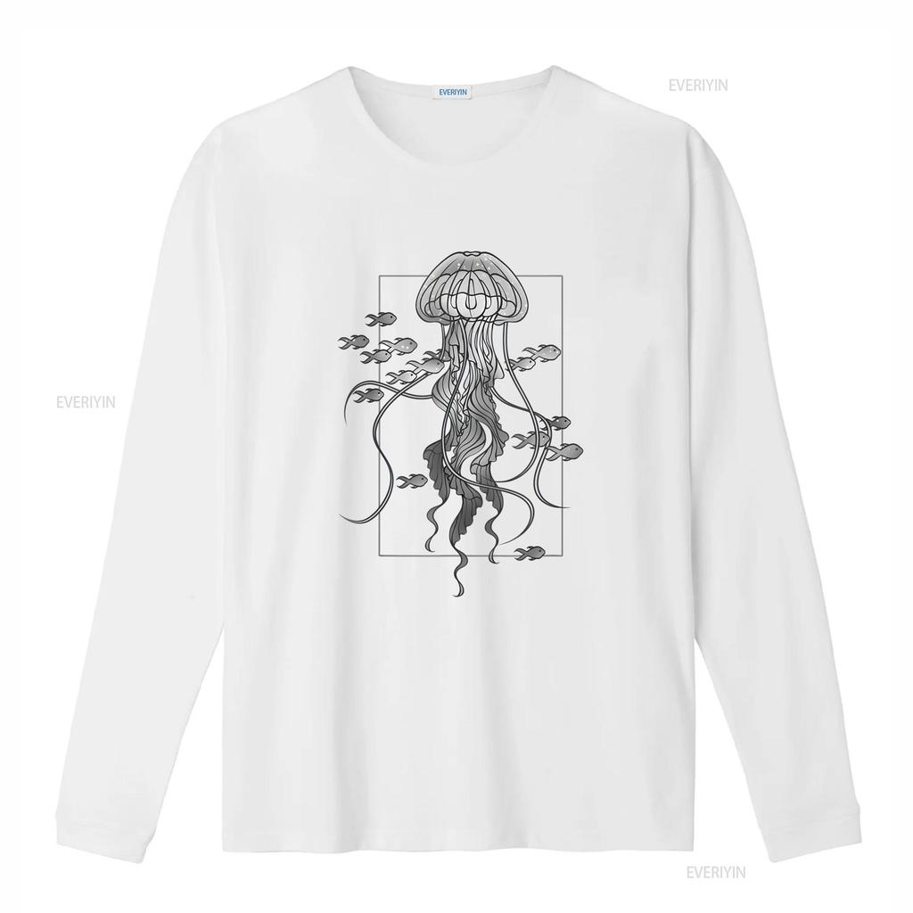 Jellyfish with Fishes In Sea T Shirt Vintage Washed Homme Slightly Streetwear Fashion Breathable Versatile Designer Clothes