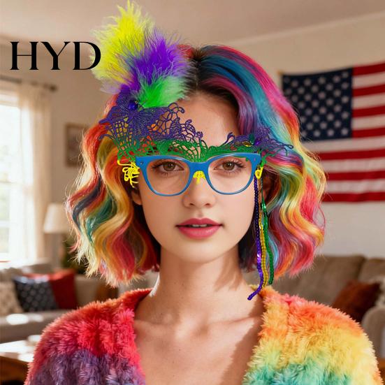 Lace And Bead Masque Masquerade Carnival for Women Mardi Gras Purple Green Yellow Feathered Feather Prom Ball Wedding Halloween Party Favors Vibrant