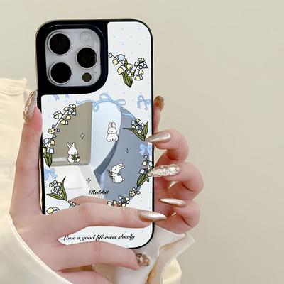 Mirror Phone Case for iPhone 15 11 13 14 for 15 16 Pro Max 12 13 16 Pro Cloud Flower and Animal Cute Style Phone Case