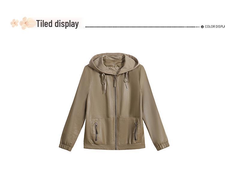 Wiosna/Jesień 2025 Damski Krótki Płaszcz z Kapturkiem ze Skóry PU - Stylowa Kurtka na Zamek dla Młodych Mam.