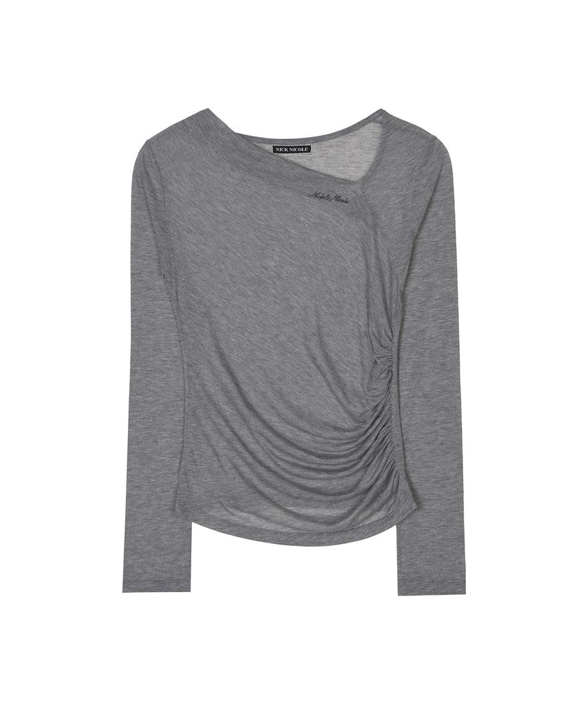 NICK&NICOLE Asymmetry Drape Shirring Top_Charcoal