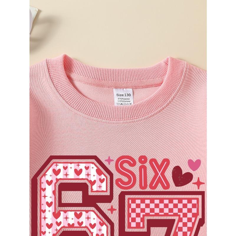 European sizes Kids' Casual Sweatshirt Printed Round Neck Pullover, Kids' Round Neck Sweatshirt with Fashion "67" Theme Feature Print