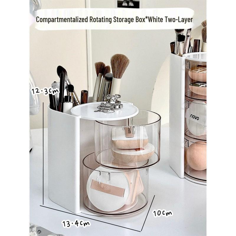 Rotatable Desk Organizer: Multi-layer Pen Holder & Makeup Brush Storage Drawer.