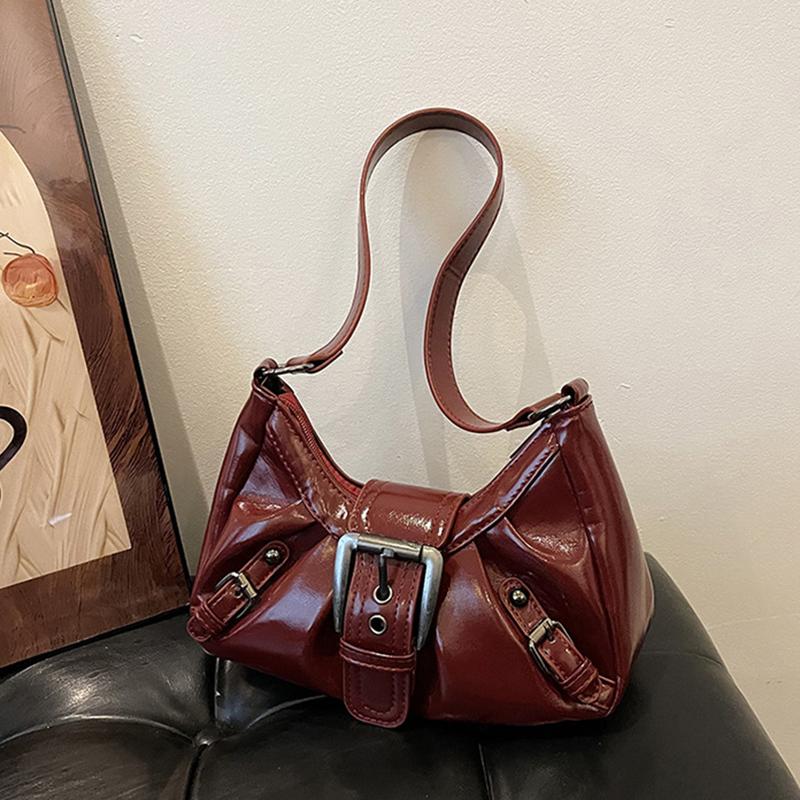 Yogodlns Vintage PU Leather Shoulder Bag for Women Y2K Spicy Girl Trend Maillard Style Underarm Bag High Quality Women Handbags
