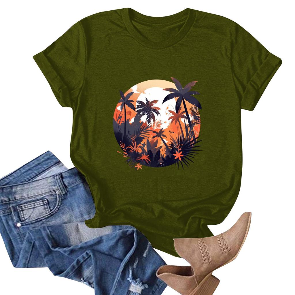 Women's Fashion Casual Hawaiian Print Short Sleeve T-Shirt Top Short Sleeve T-Shirt Top