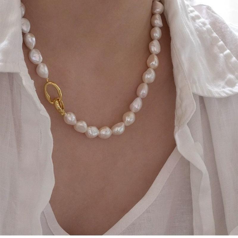 High Quality Trendy Big Baroque Natural Freshwater Pearl 14K Gold Filled Female Chain Necklace  Women Christmas Gifts