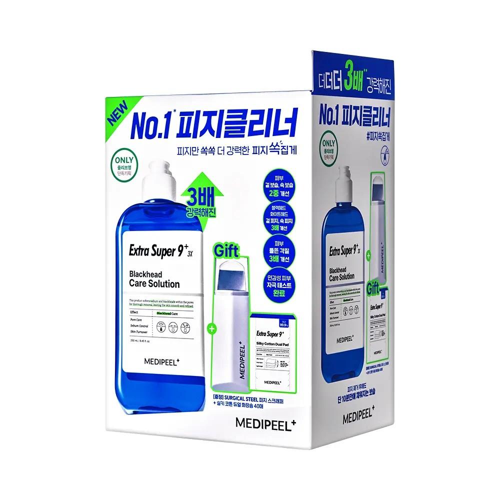 MEDI-PEEL Extra Super 9 Plus 3X Blackhead Care Solution Set 250ml + Scraper + Cotton Pads (40 pcs)