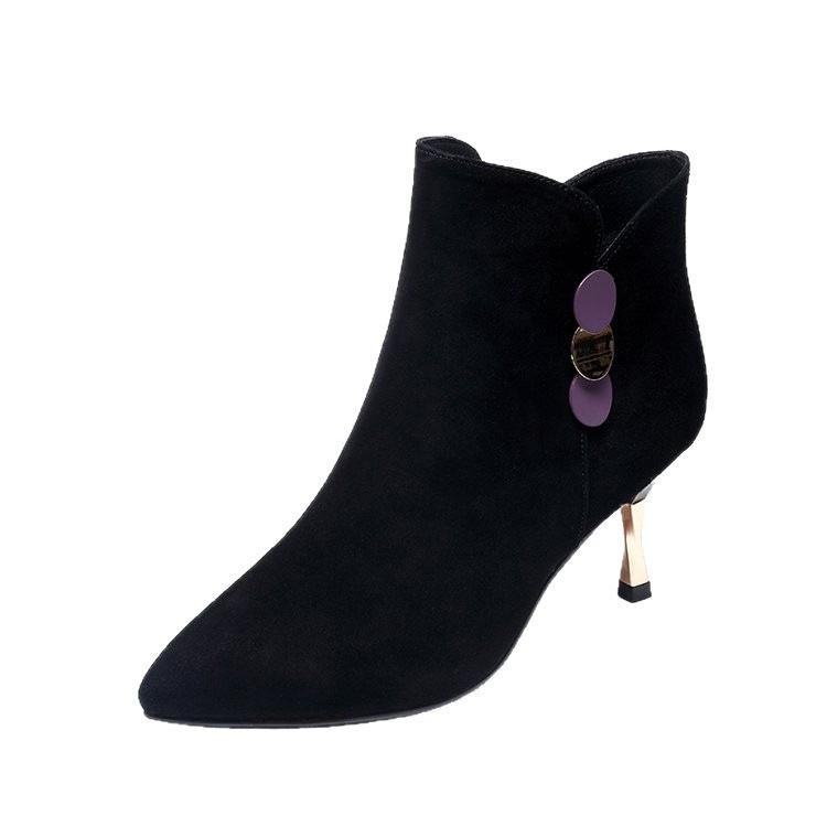 Fashion pointed thin heel short boots New velvet short high heel single boots in autumn and winter