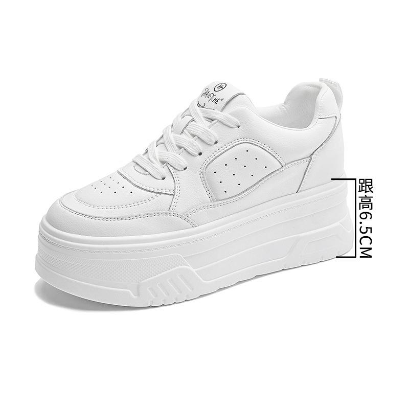 

2025 new round head thick sole inner height increase leather spring and summer little white shoes women s versatile sports muffin shoes casual shoes 34 белый