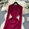 Herbst Winter Damen Marke Designer Laufsteg Partykleider Langarm Strickpullover Lang Maxi Pullover Robe