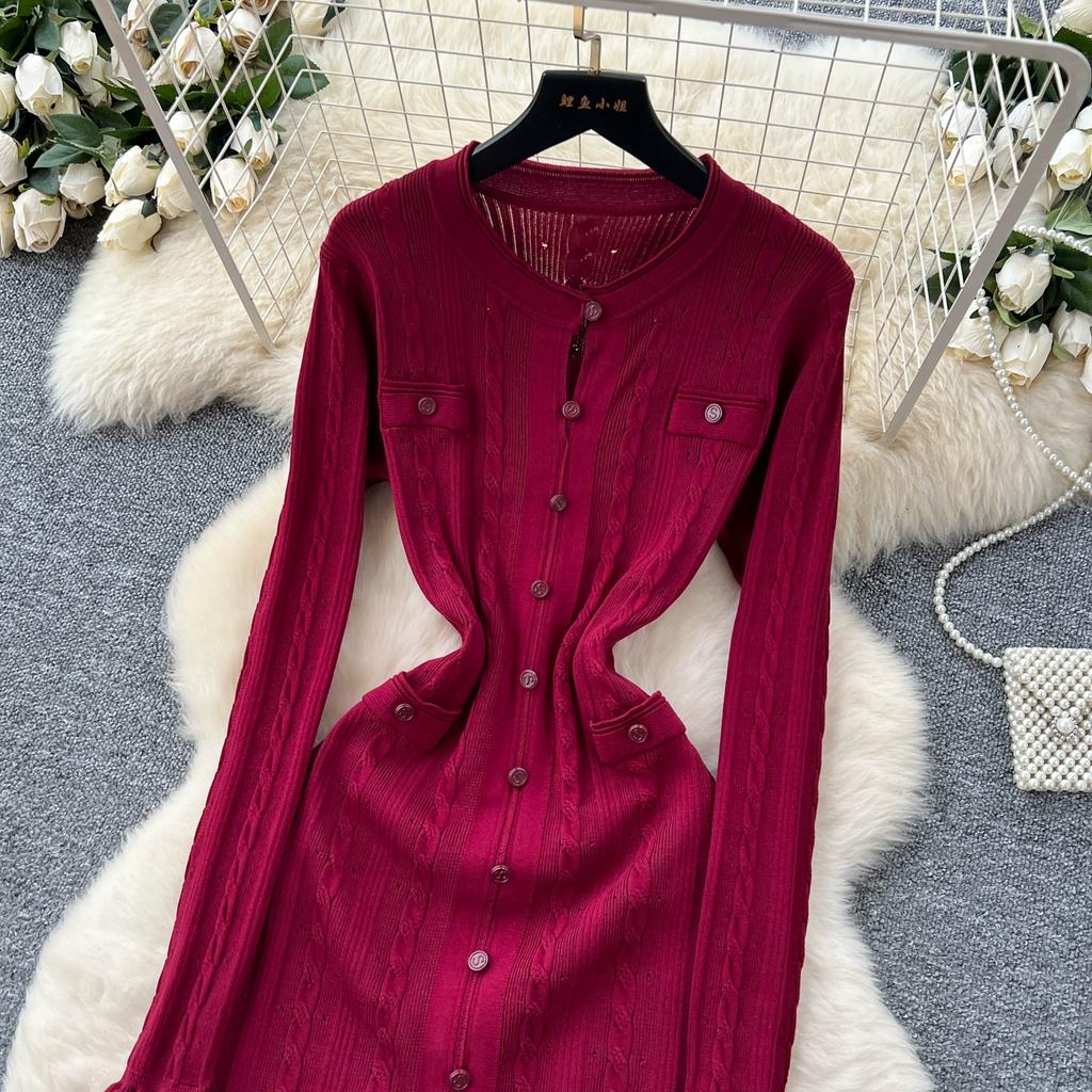 Herbst Winter Damen Marke Designer Laufsteg Partykleider Langarm Strickpullover Lang Maxi Pullover Robe