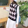 Women's Casual V-Neck Pullover Shirt Collision Color Sleeveless Sweater Vest