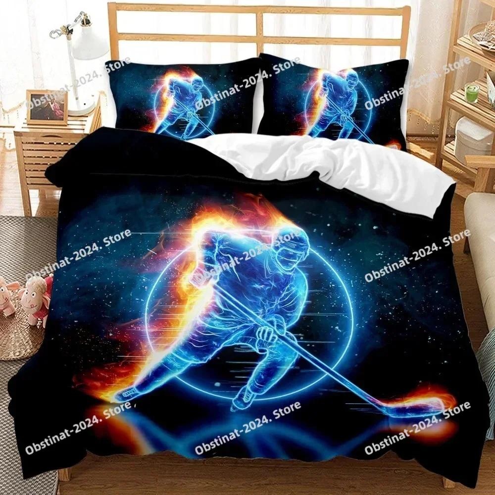 Ice Hockey Sport Player Extreme Sport Bedding Set Printed single Comforter Duvet Cover Pillow Case 3 Pieces Sets Kids Adult Size