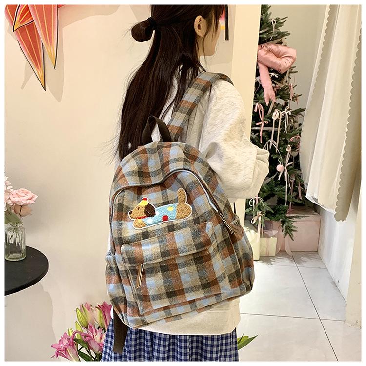Autumn/Winter 2025 Dachshund Plaid Backpack for Middle & High School & College Students