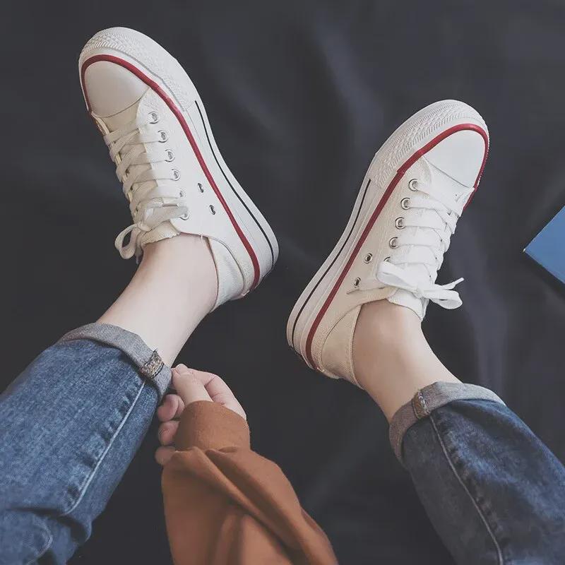 Women's Black Canvas Platform Sneakers: Korean Style, Breathable, Height-Increasing, Summer Casual Shoes N612