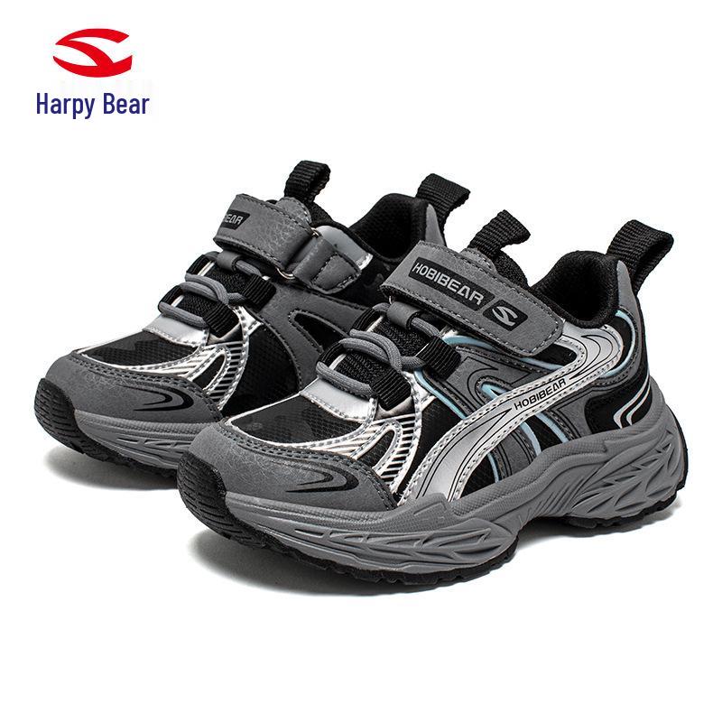

Habi Bear Leather Kids Sneakers - Dirt-Resistant Casual Shoes for Spring and Autumn 36 черный серый
