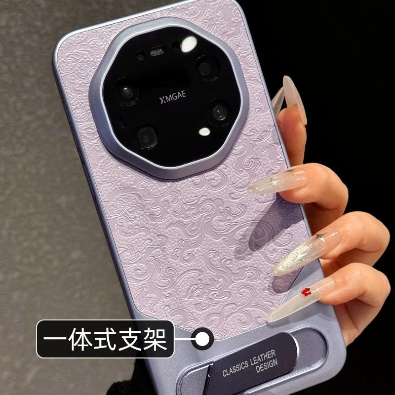 For Huawei Mate 80 Pro Case Stamp PU Leather Electroplating PC Lightweight With Bracket Cover Equipped Camera Protection Shell