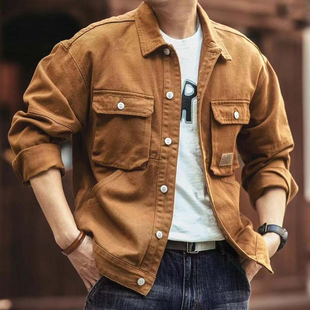 Men's Trendy Retro Denim Jacket: Casual, Loose Fit, Lapel Style for Spring & Autumn