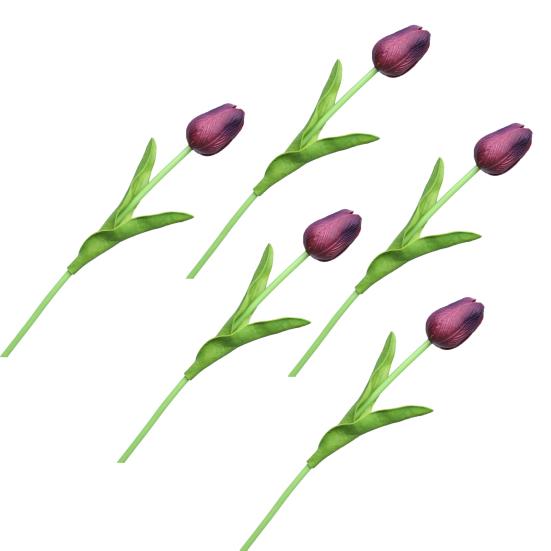 Yousheng 5 Pcs Artificial PU Tulip Real Touch Fake Flower Bouquet Fake Floral Arrangement for Wedding Spring Home Office Party фиолетовый