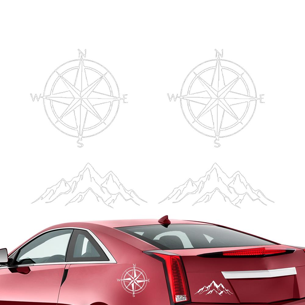 Car Hood Stickers Mountain Compass Car Door Decals Waterproof 4X Auto Decor Car Accessories RV Auto For Vehicles Sedan SUV